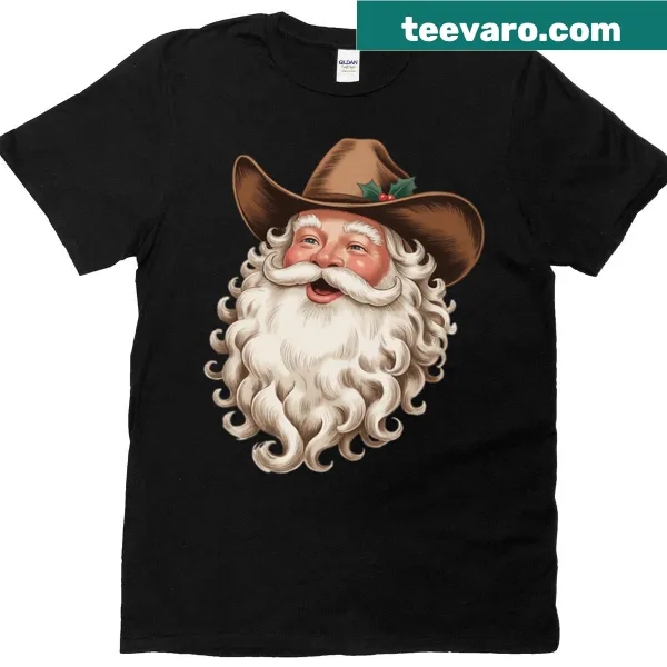 Illustration of a cowboy Santa with a festive design for Christmas.