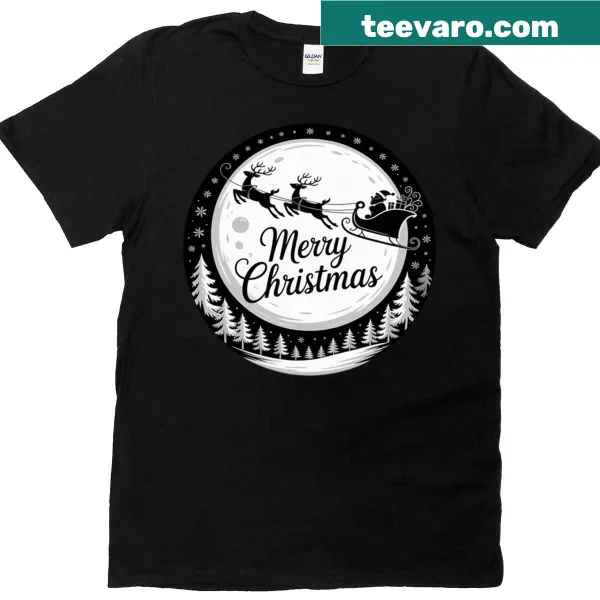 Whimsical Christmas t-shirt featuring a dragon in a sleigh with Santa