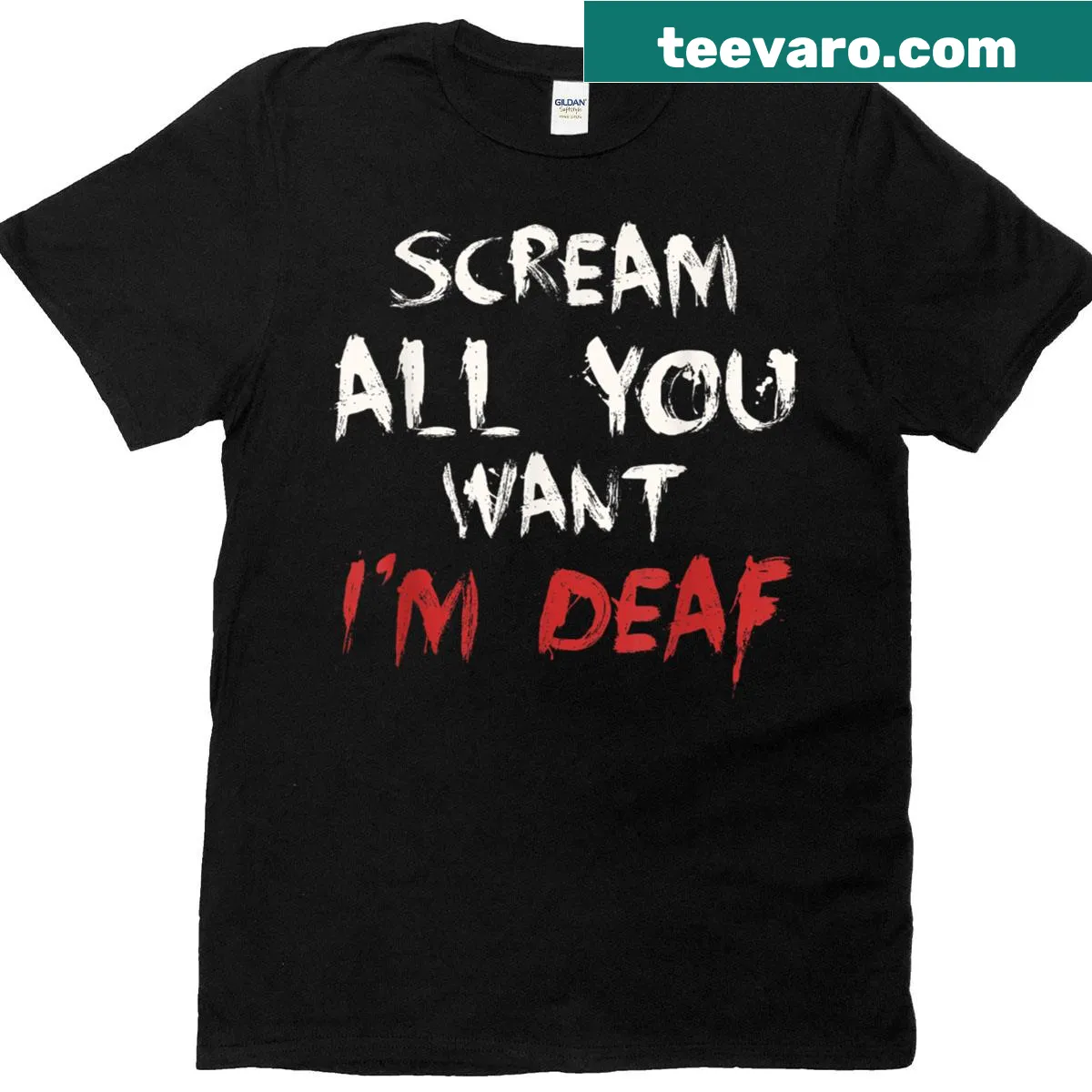 Funny Halloween T-shirt with text about being deaf — on a men's t-shirt