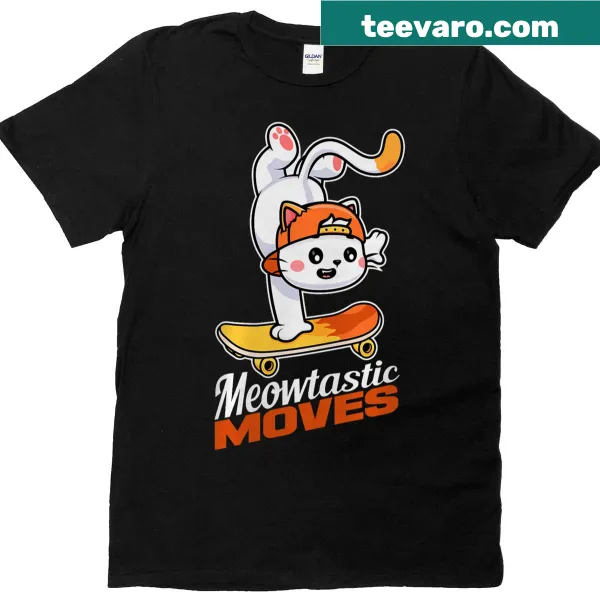T-shirt with a playful skateboard cat graphic for kids