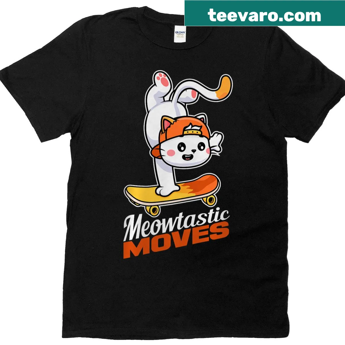 T-shirt with a playful skateboard cat graphic for kids — on a men's t-shirt