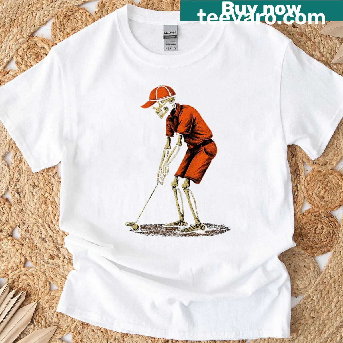 Funny skeleton golfer design T-shirt for men — on a men's t-shirt