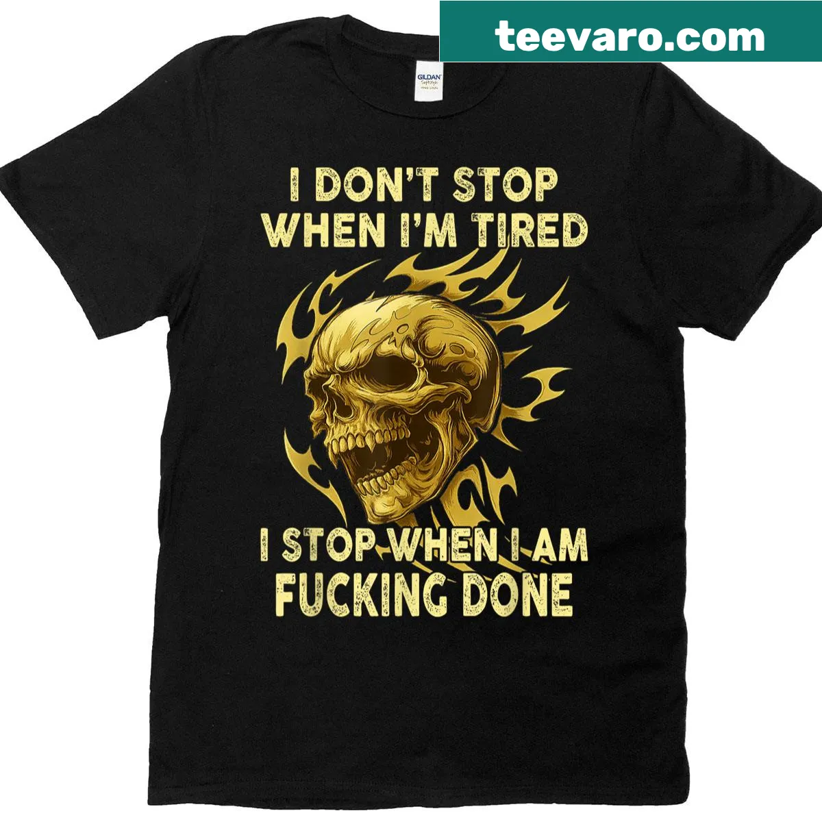 Bold T-shirt with skull graphic and motivational phrase about perseverance — on a men's t-shirt