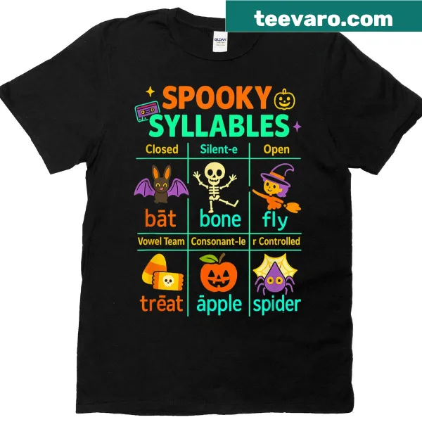 Retro Halloween teacher t-shirt with Spooky Syllables design