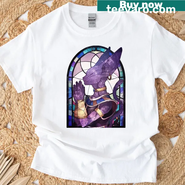Stained glass Beerus design on an oversized T-shirt