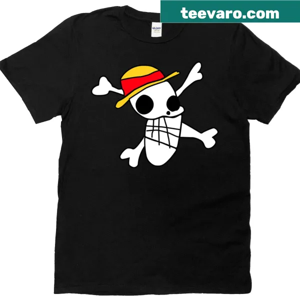 Straw hat t-shirt with a skull flag illustration