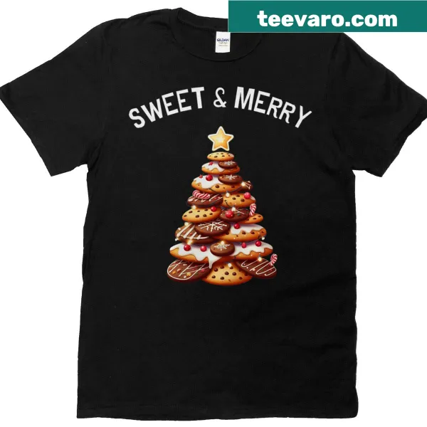 Funny Christmas t-shirt with cookie Christmas tree design
