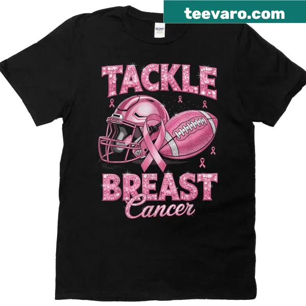 American football themed T-shirt with pink ribbon for breast cancer awareness