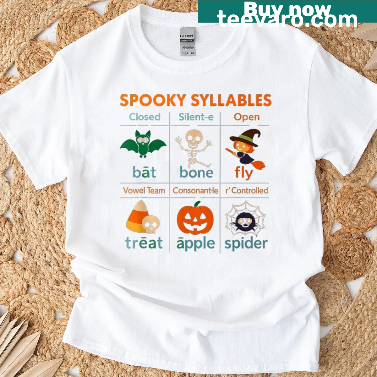 Funny Halloween T-shirt with 'Teach Boo Repeat' phrase — on a men's t-shirt