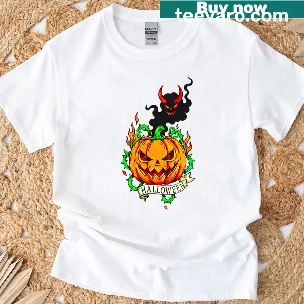 Retro horror t-shirt featuring a pumpkin design for Halloween