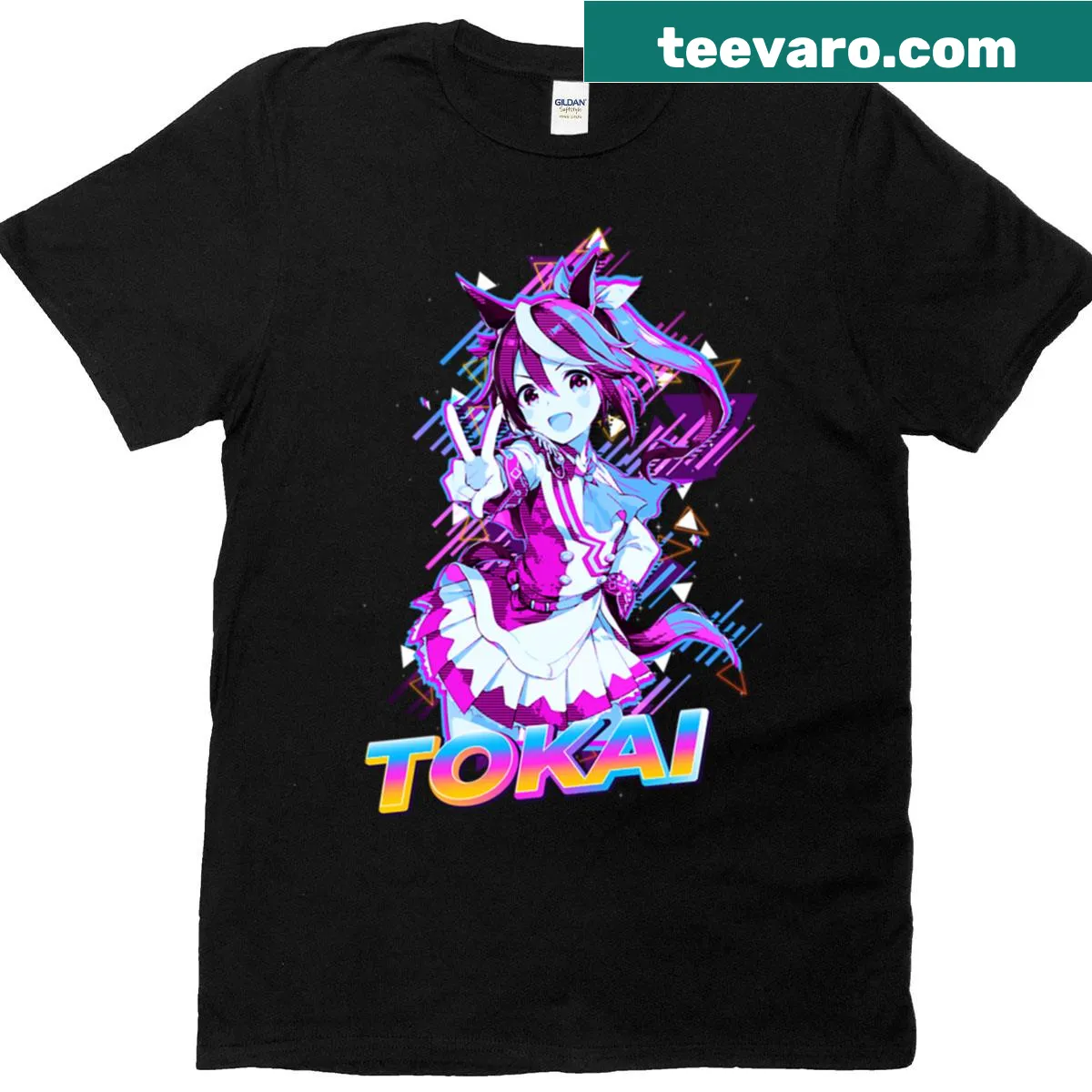 Cartoon design of Tokai Teio from Uma Musume on a t-shirt — on a men's t-shirt