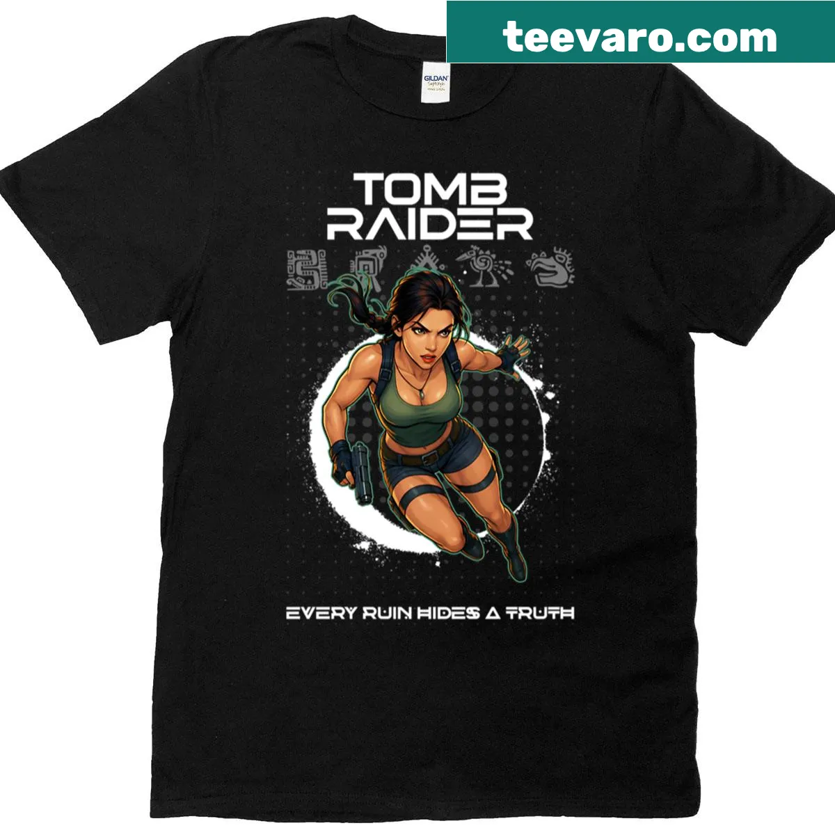 Tomb Raider themed graphic with the phrase about ruins on a T-shirt. — on a men's t-shirt