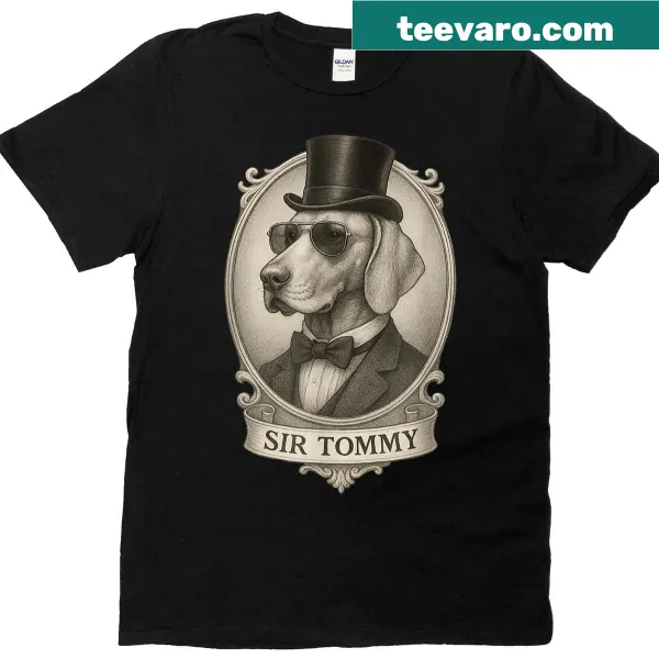Illustration of a dapper Vizsla puppy named Tommy wearing a bow tie