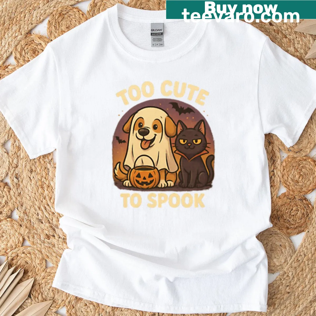 Cute Halloween T-shirt with text 'Too Cute To Spook' — on a men's t-shirt