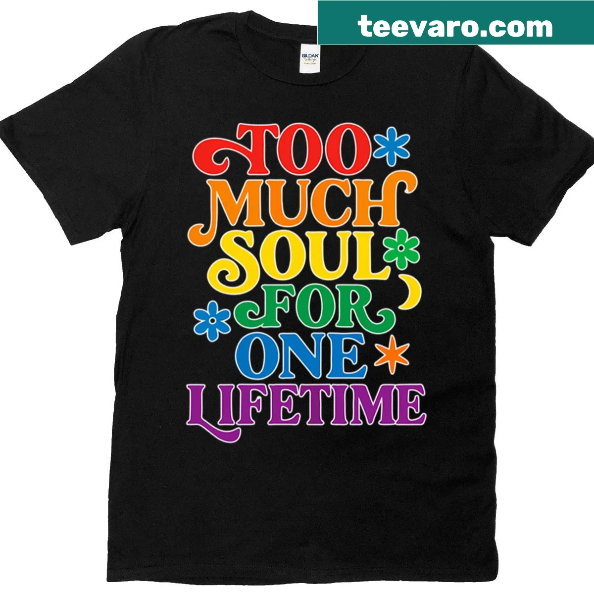 Retro psychedelic quote T-shirt with bold typography — on a men's t-shirt
