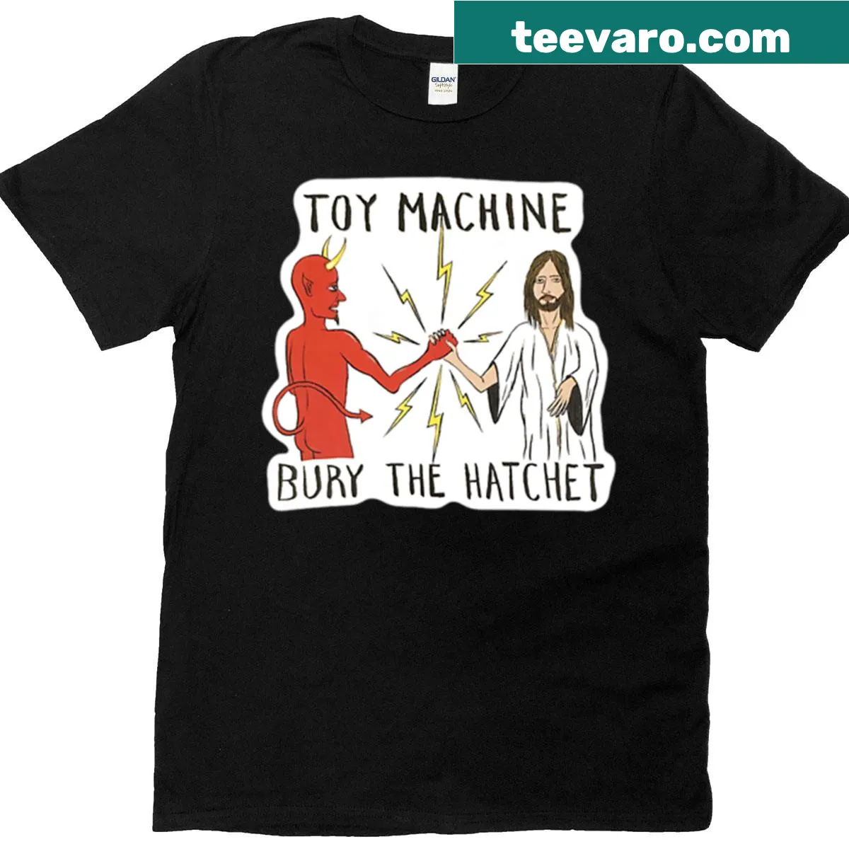 Bold retro graphic t-shirt with Bury The Hatchet design — on a men's t-shirt
