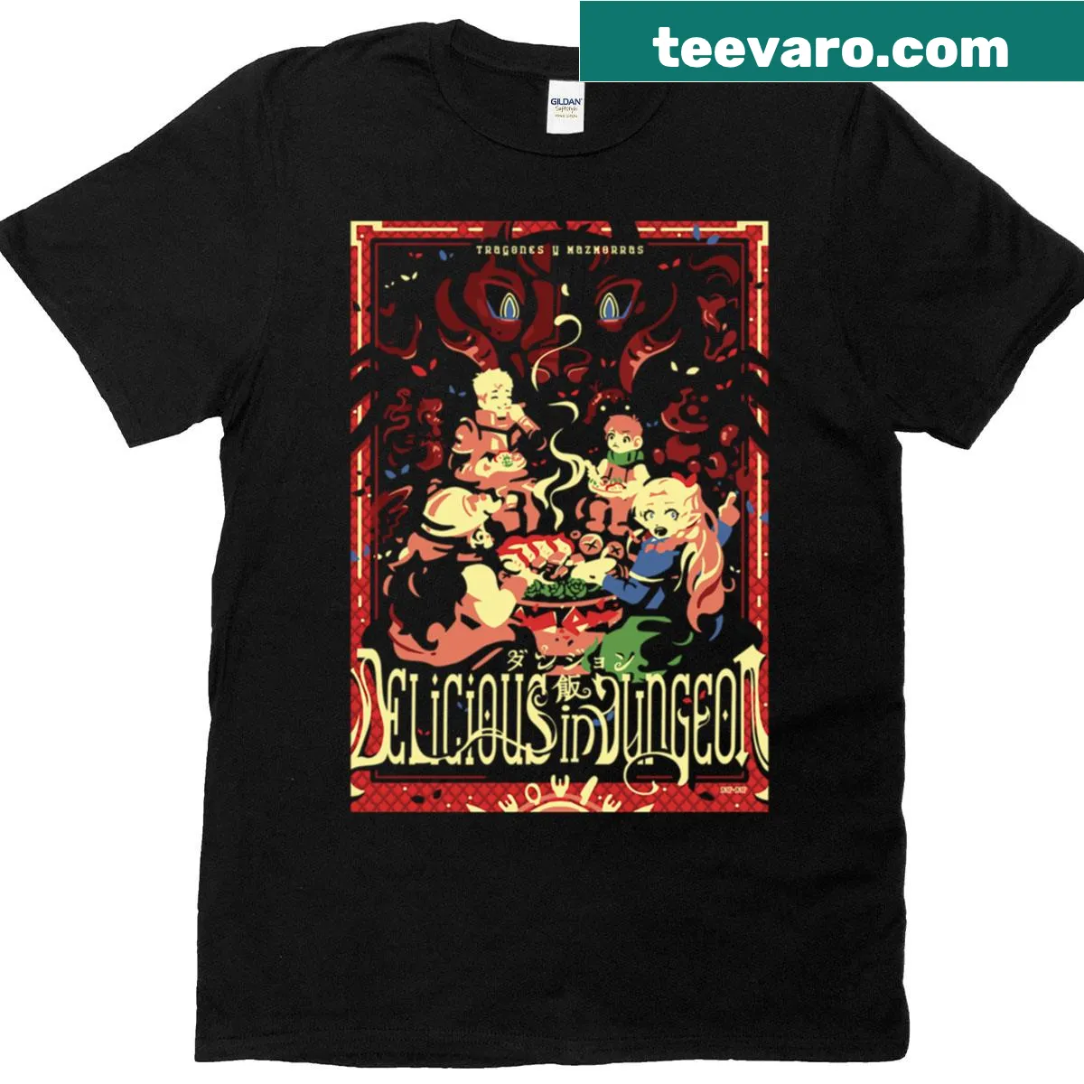 Fantasy-themed T-shirt featuring dragons and dungeons — on a men's t-shirt