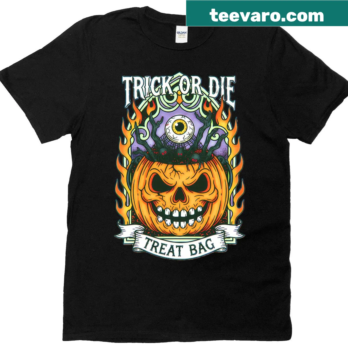 Halloween-themed Trick Or Die graphic T-shirt — on a men's t-shirt
