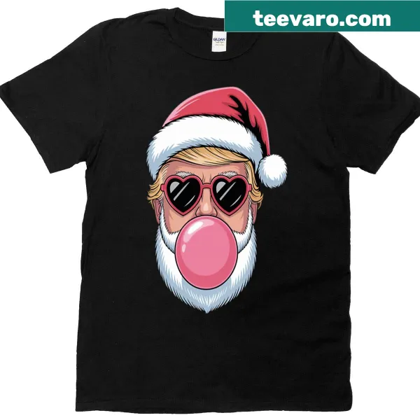 Women’s Christmas T-shirt featuring Trump with pink sunglasses and bubble gum