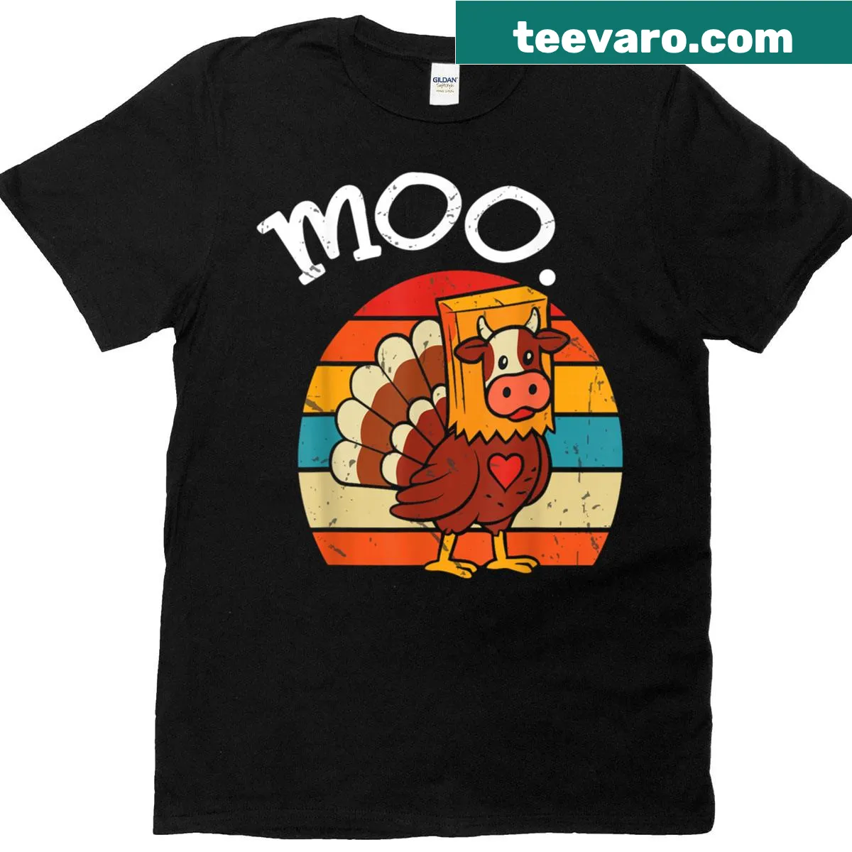 Cute cartoon turkey T-shirt with 'Turkey Moo' design — on a men's t-shirt