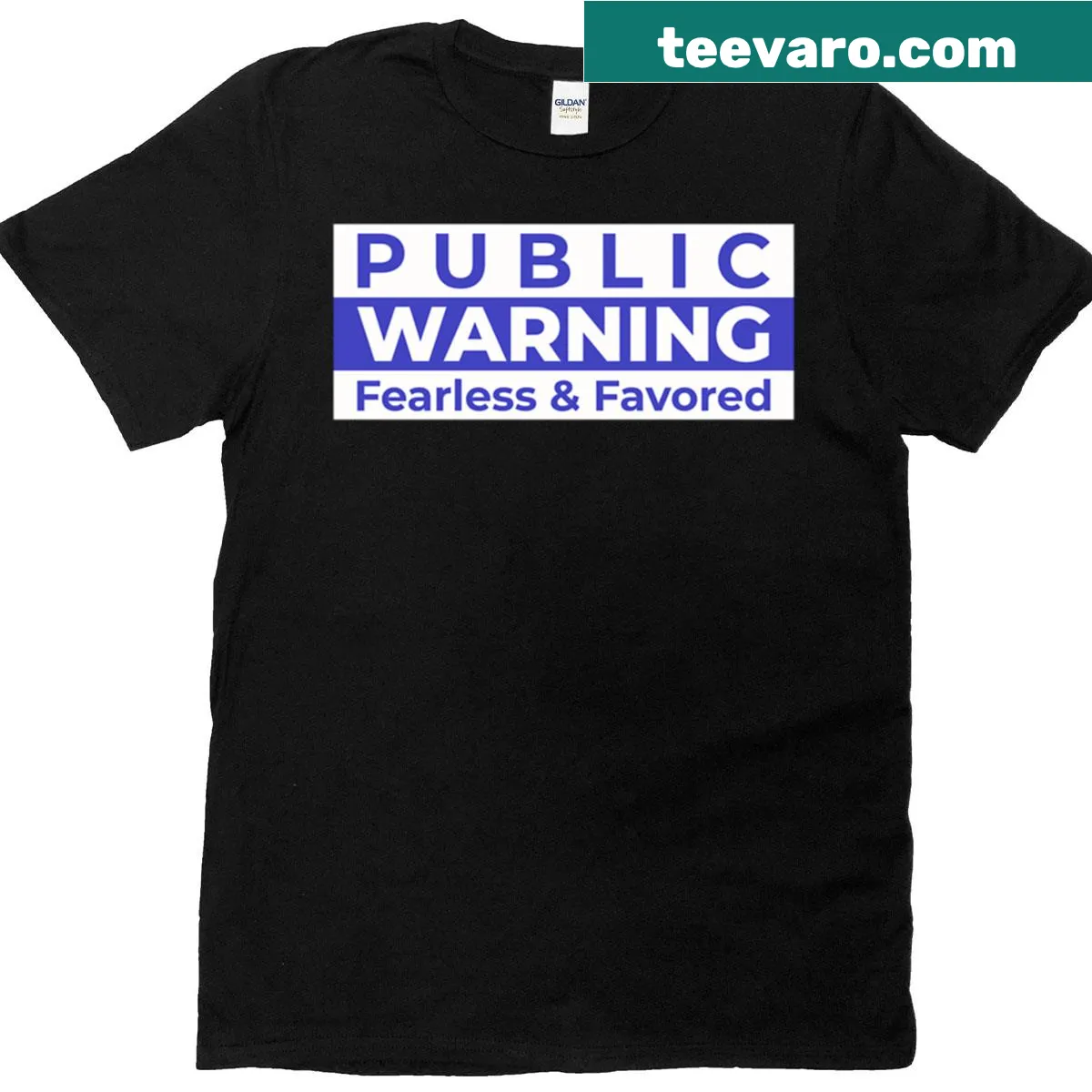 Playful 'Ublic Warning' t-shirt featuring bold text design — on a men's t-shirt