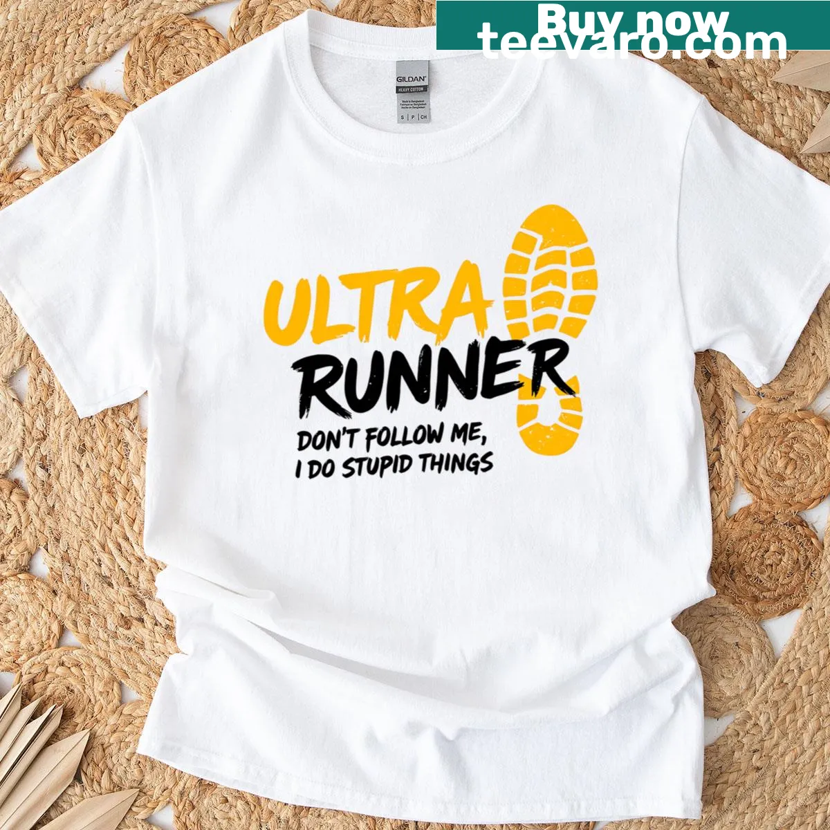 Edgy T-shirt for ultra runners with bold typography statement. — on a men's t-shirt