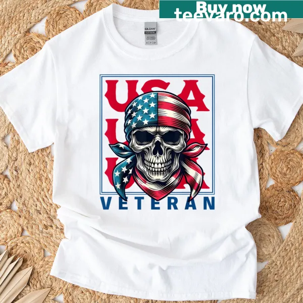 Patriotic T-shirt featuring a skull and US flag design