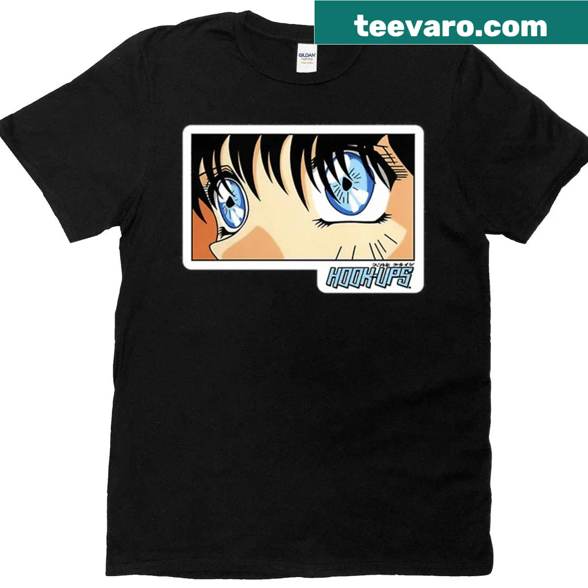 Vintage-style t-shirt with an anime girl graphic and skate brand theme. — on a men's t-shirt