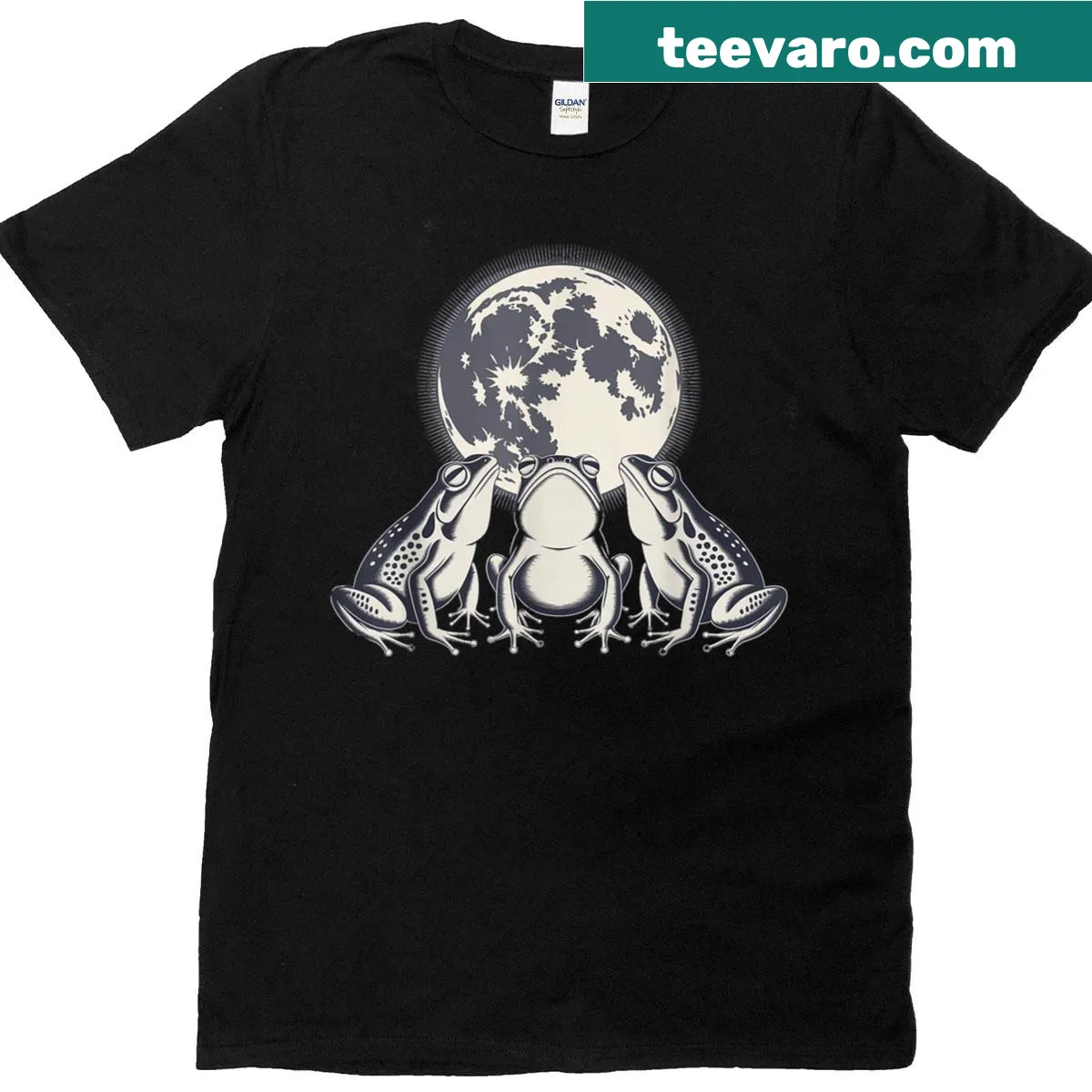 Vintage distressed t-shirt featuring frogs howling at the moon — on a men's t-shirt