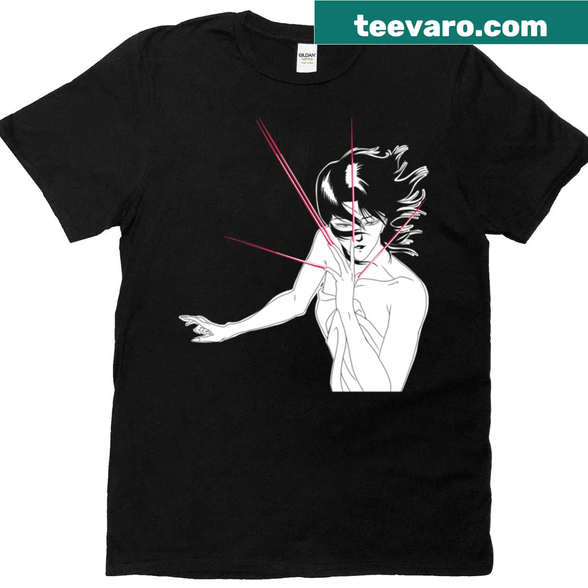 Illustrative shirt featuring a dark urban city design. — on a men's t-shirt