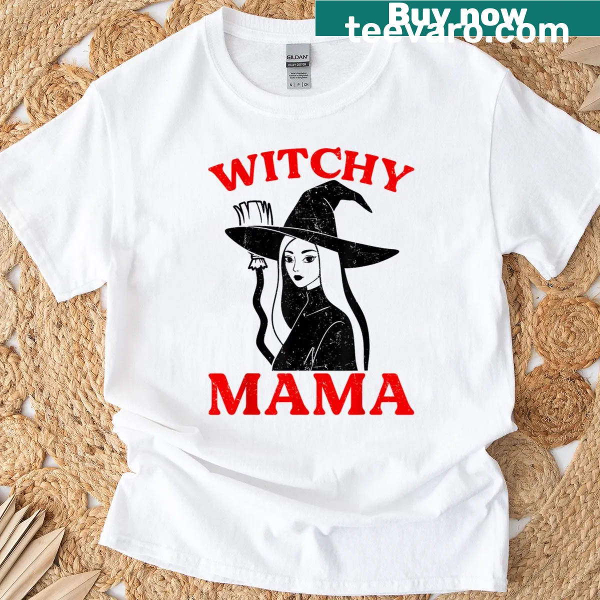 Whimsical witch design t-shirt for Halloween — on a men's t-shirt