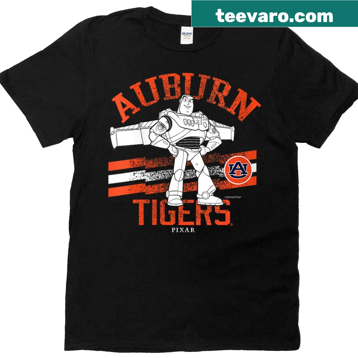 Vintage Auburn Tigers shirt featuring Buzz Lightyear design. — on a men's t-shirt