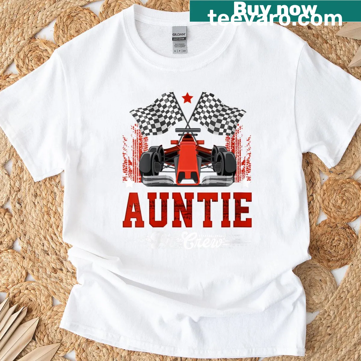 Typography design for 'Auntie Pit Crew' with racing theme — on a men's t-shirt