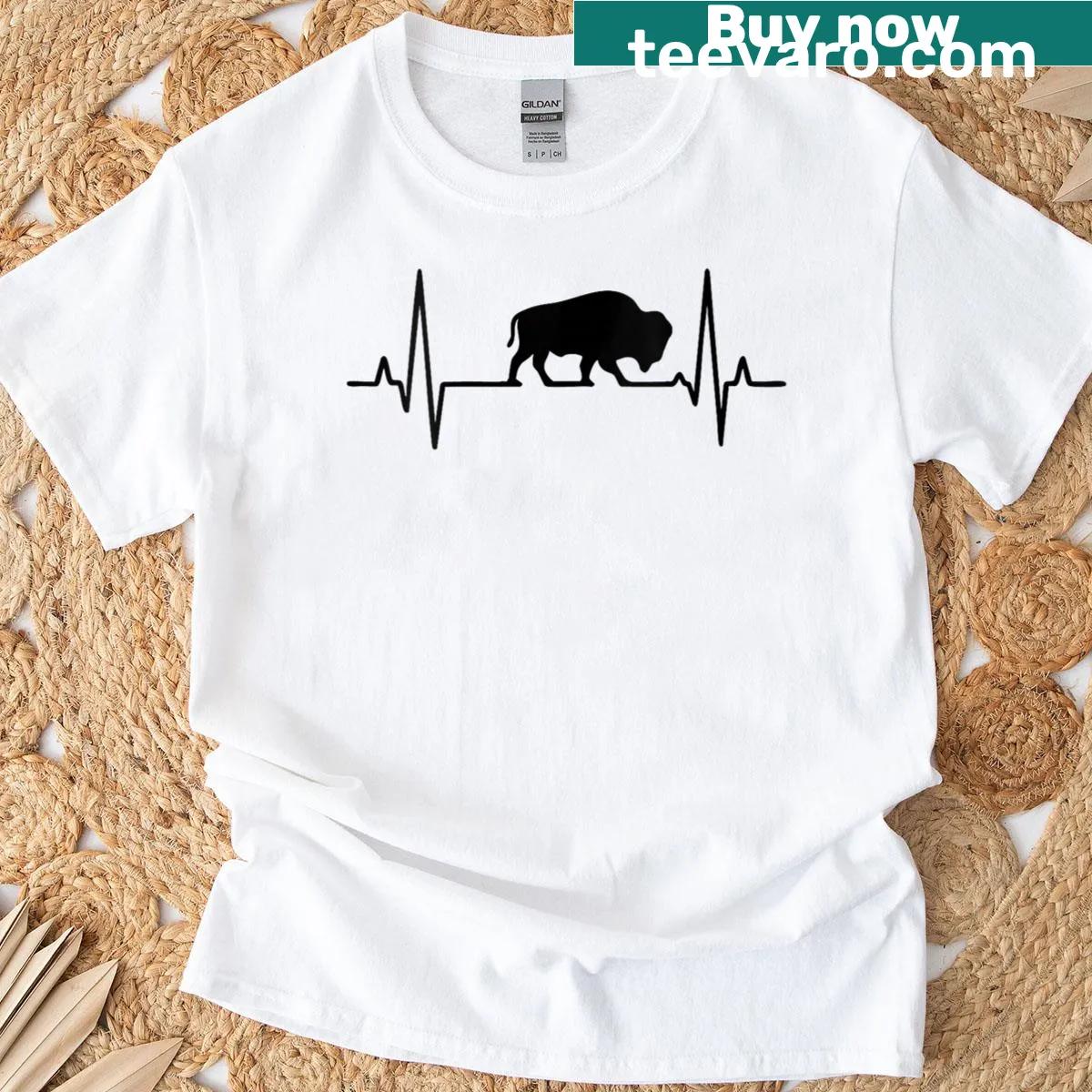 Bison heartbeat T-shirt with unique buffalo silhouette design — on a men's t-shirt