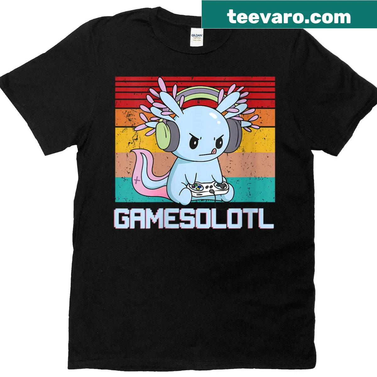 Kawaii axolotl design for video gamers on a T-shirt — on a men's t-shirt