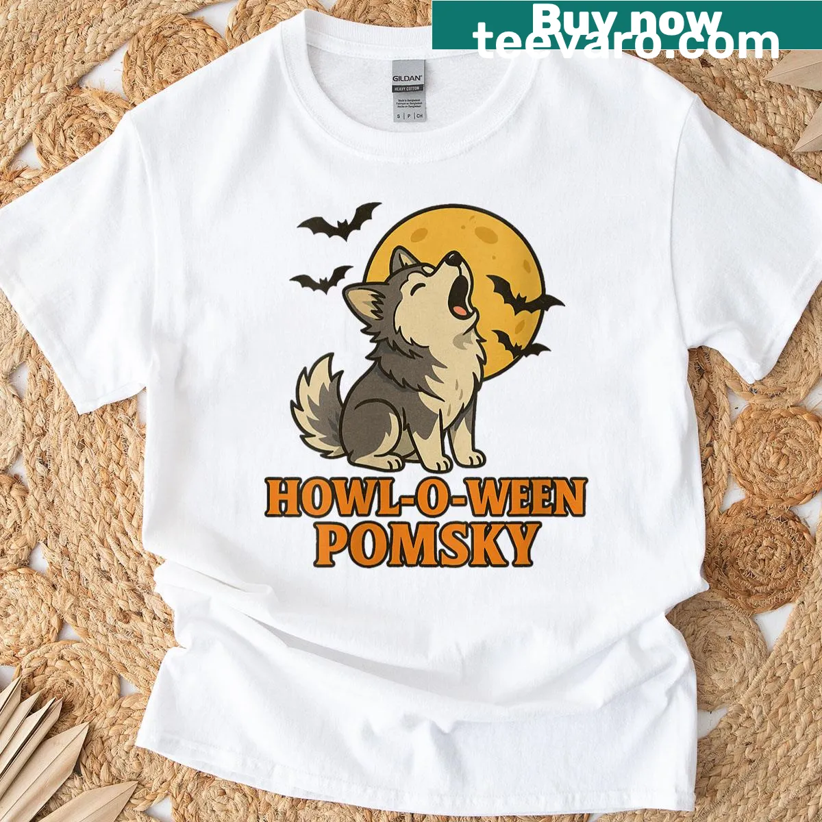 Cute pomsky Halloween design t-shirt for women — on a men's t-shirt