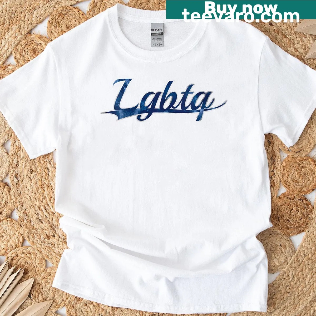 LGBTQ+ pride t-shirt with colorful retro typography design — on a men's t-shirt