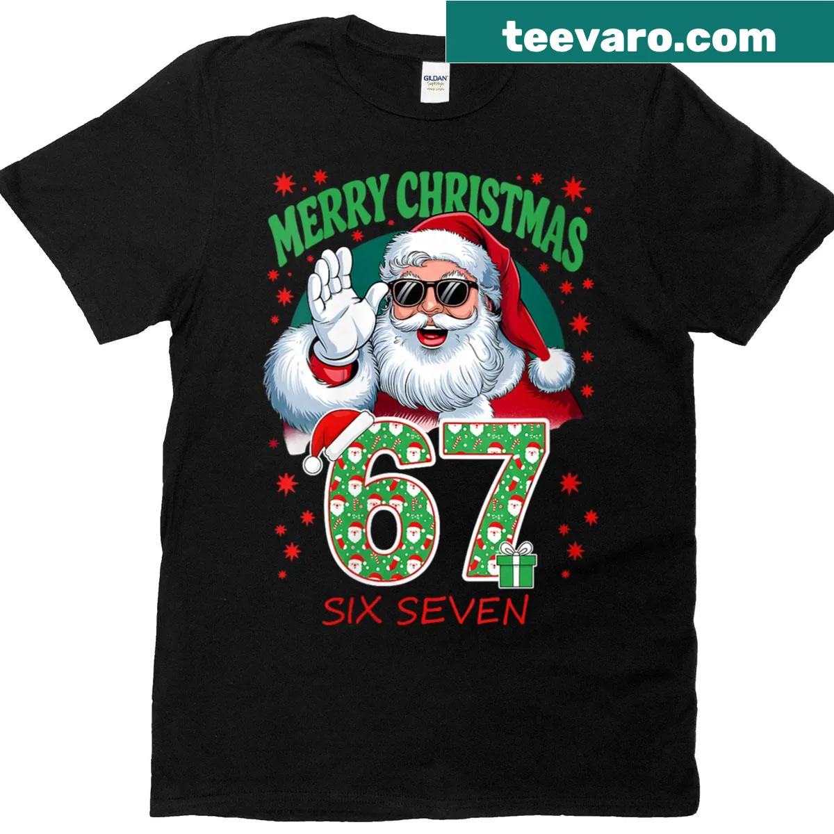 Funny vintage Christmas t-shirt with 'Merry Christmas Santa 67' meme. — on a men's t-shirt