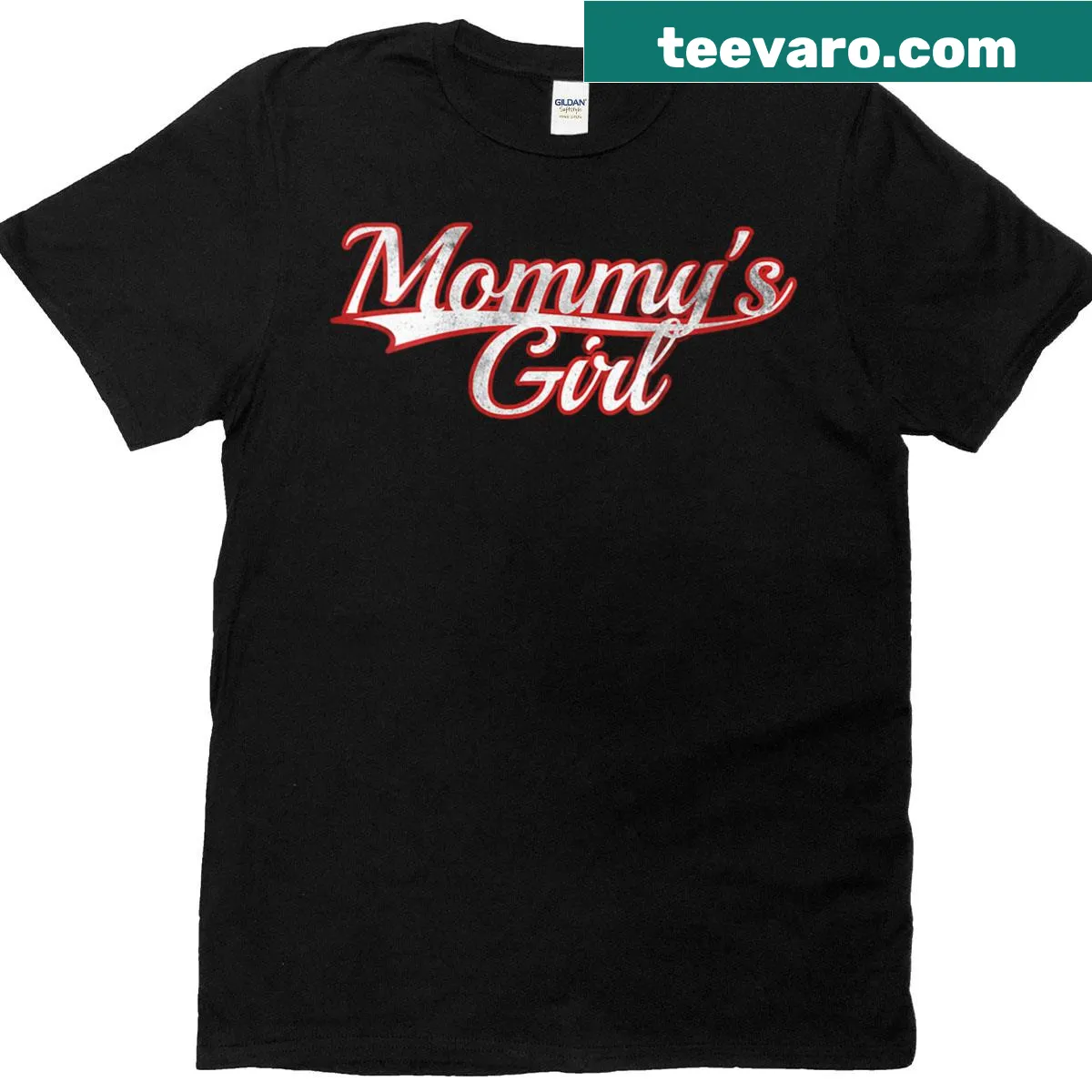 Vintage-style distressed t-shirt with 'Mommy's Girl' varsity text. — on a men's t-shirt