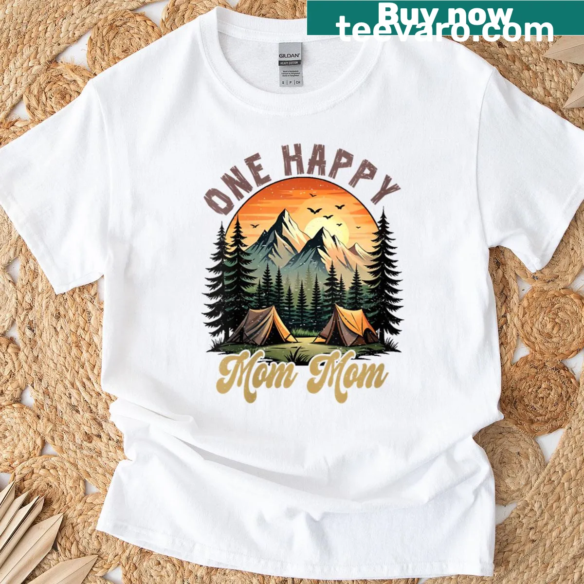 Mom Camper T-shirt with bear illustration for 1st birthday celebration — on a men's t-shirt