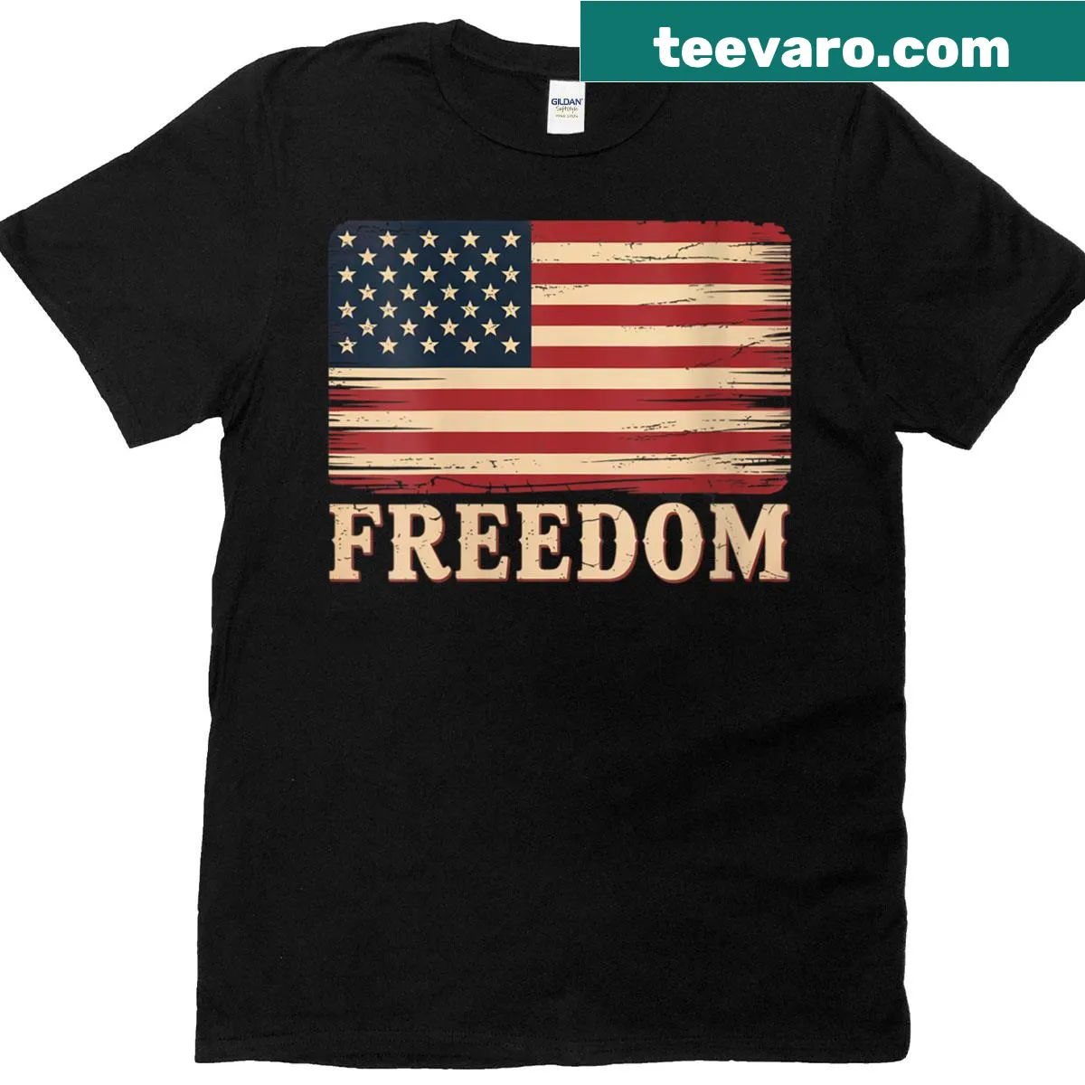 Patriotic T-shirt featuring bold freedom text for both men and women — on a men's t-shirt