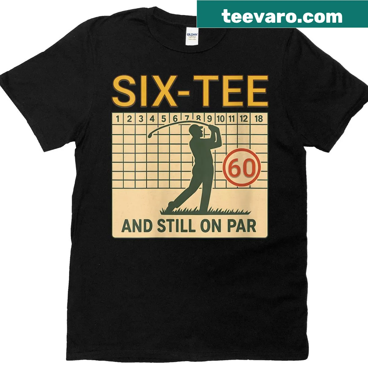 Score card styled T-shirt for a 60-year-old golf fan — on a men's t-shirt