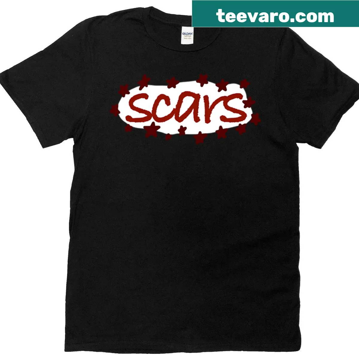 Inspirational t-shirt with 'You Drew Stars Around My Scars' text design. — on a men's t-shirt