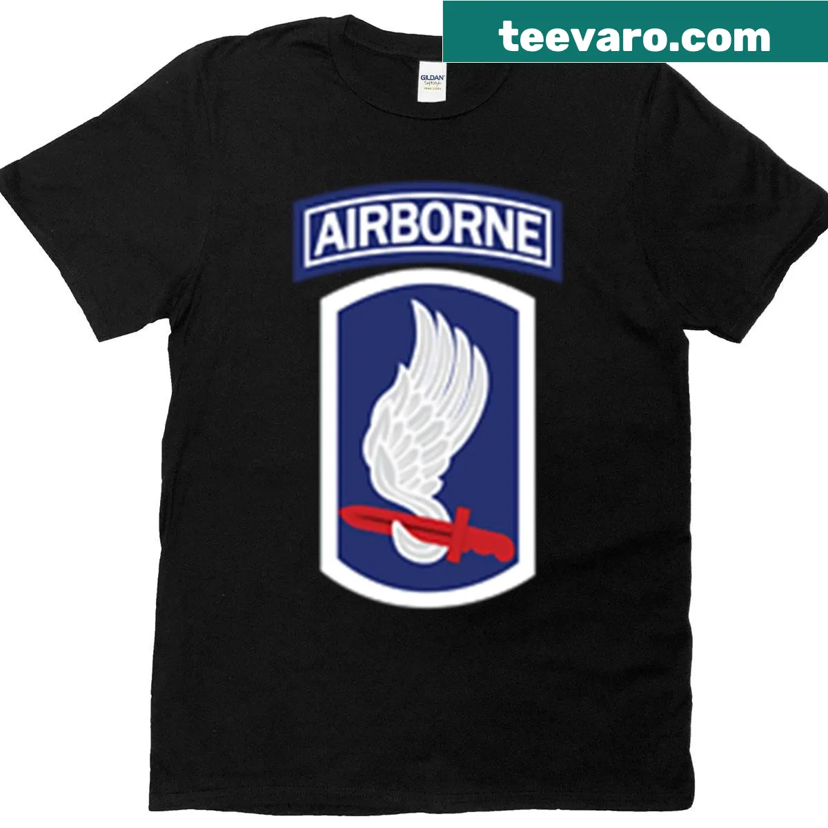 T-shirt featuring the 173rd Airborne Infantry patch — on a men's t-shirt