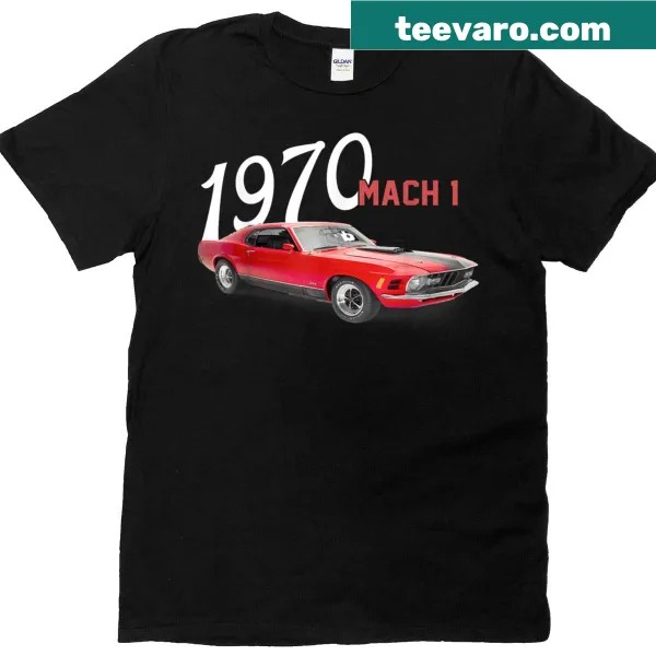 Vintage Mach 1 car-themed T-shirt with USA flag