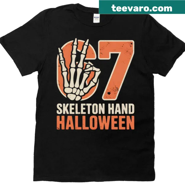 Skeleton hand graphic on a Halloween T-shirt
