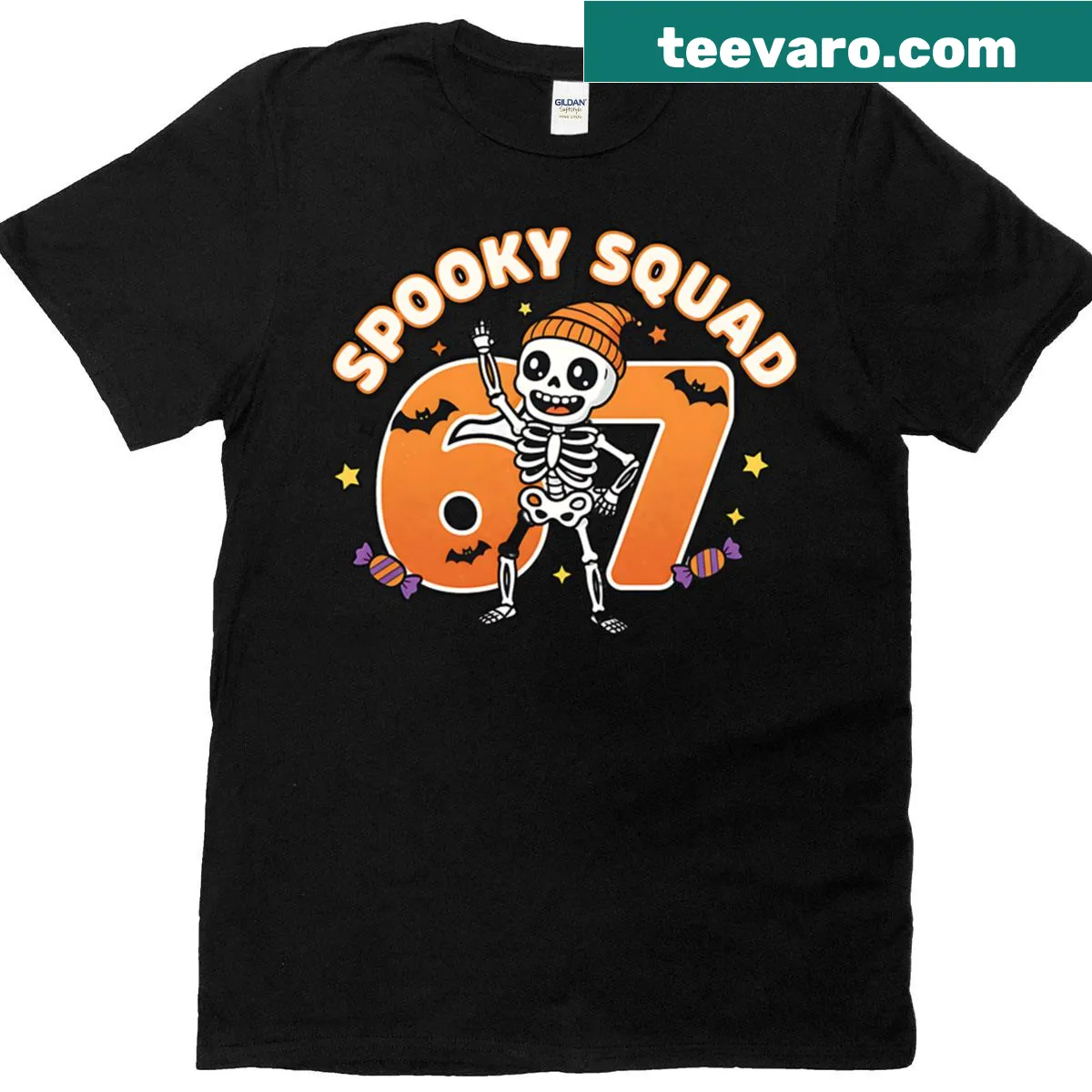 Cartoon skeletons dancing on an oversized Halloween T-shirt — on a men's t-shirt