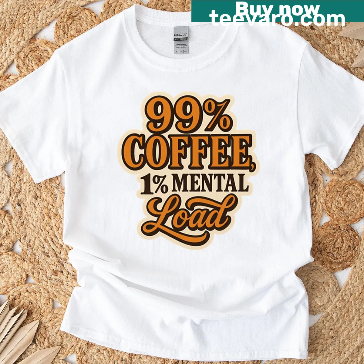 Funny coffee lover T-shirt with quote about coffee and mental load — on a men's t-shirt