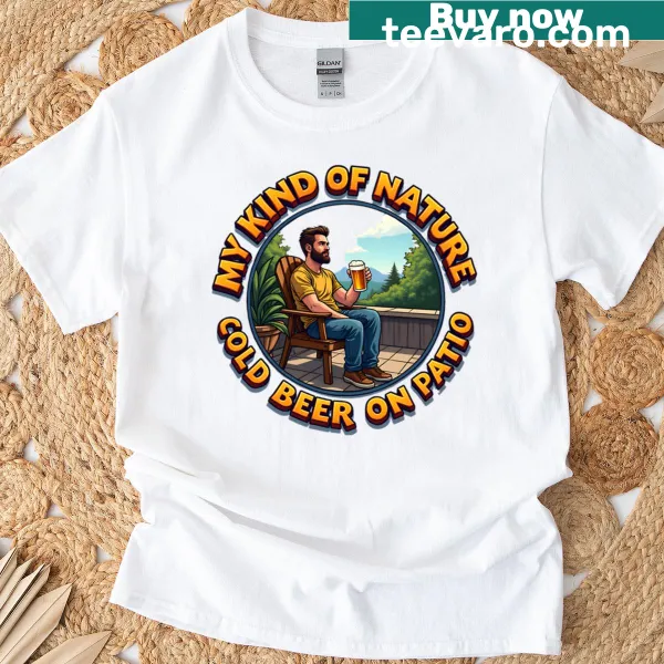 Illustration of a man sitting outdoors on a patio T-shirt