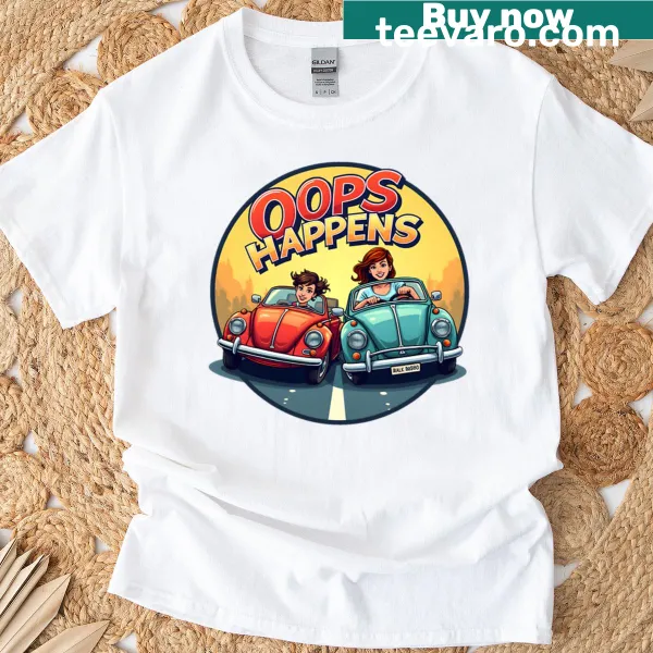 Dynamic T-shirt featuring a woman racing another car illustration